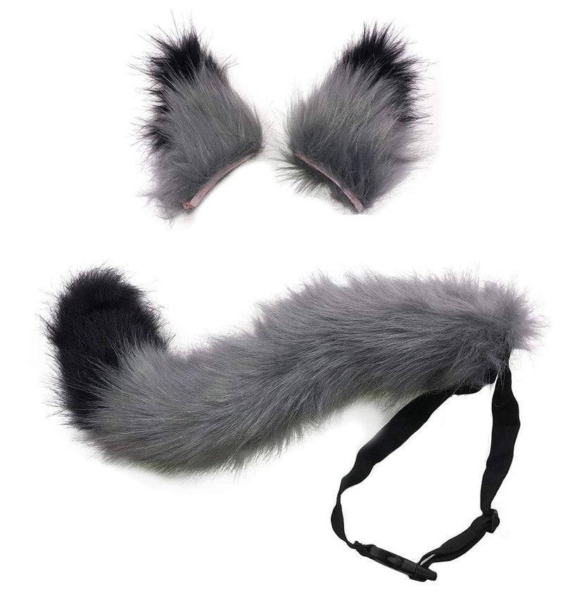 HAOAN Faux Fur Cat Fox Wolf Furry Tail and Clip Ears for Halloween Party Costume Accessories - Image 1